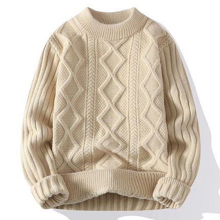 Men's Cable Knit Jumpers Casual Crew Neck Thick Warm Long Sleeve Sweater Pullover Tops for Men