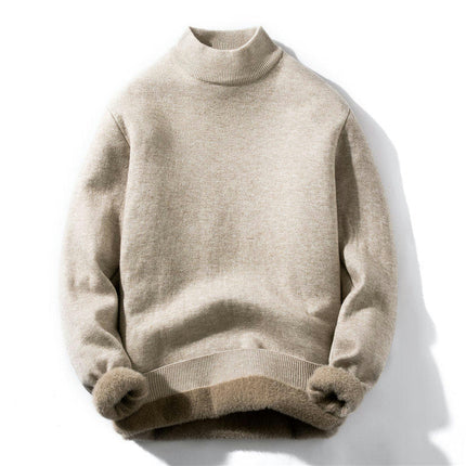 Men's Sweater Lined Fleece Half Turtleneck Autumn and Winter Bottom Knit Sweater