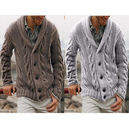 Men's Shawl Collar Cardigan Sweater Slim Fit Button Down Cable Knitted Sweater