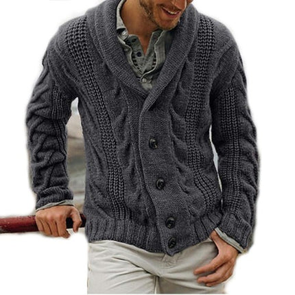 Men's Shawl Collar Cardigan Sweater Slim Fit Button Down Cable Knitted Sweater