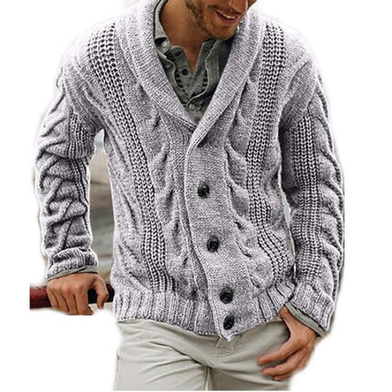 Men's Shawl Collar Cardigan Sweater Slim Fit Button Down Cable Knitted Sweater