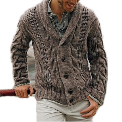 Men's Shawl Collar Cardigan Sweater Slim Fit Button Down Cable Knitted Sweater