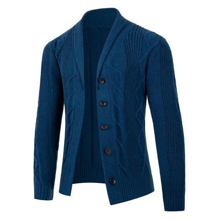 Mens Shawl Collar Cardigan Sweater Cable Knit Button Chunky Long Sleeve Winter  Casual Cardigans