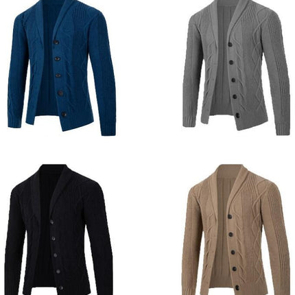 Mens Shawl Collar Cardigan Sweater Cable Knit Button Chunky Long Sleeve Winter  Casual Cardigans