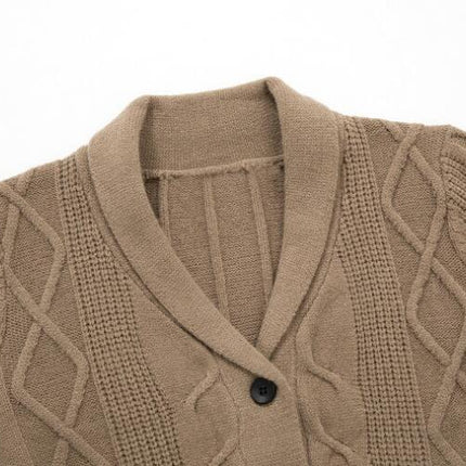 Mens Shawl Collar Cardigan Sweater Cable Knit Button Chunky Long Sleeve Winter  Casual Cardigans