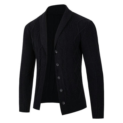 Mens Shawl Collar Cardigan Sweater Cable Knit Button Chunky Long Sleeve Winter  Casual Cardigans