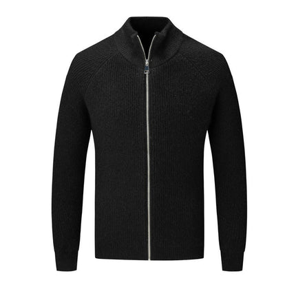 Mens Knitted Cardigan Thick Sweater Zip Up Cardigans Classic Stand Collar Long Sleeve Casual Warm Sweater