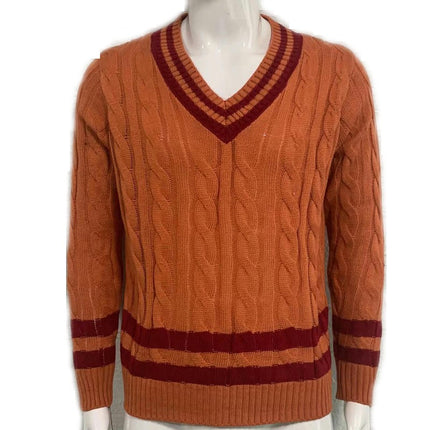 Mens V Neck Twisted Stripe  Long Sleeve Jumper Knitted Top Soft Knit New Pullover Knitwwear