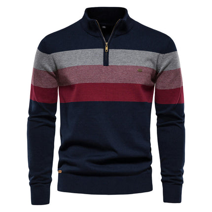 Men's Sweaters 1/4 Zip Cotton Sweater Pullover Sweaters Striped Fall Winter Warm  Knit Sweater