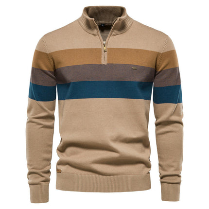 Men's Sweaters 1/4 Zip Cotton Sweater Pullover Sweaters Striped Fall Winter Warm  Knit Sweater