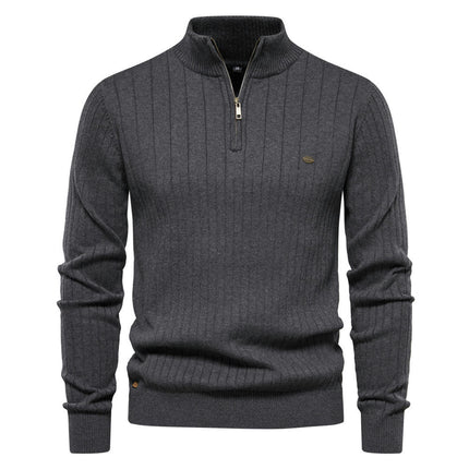 Mens Quarter Zip Sweater Ribbed Trim Men's Lightweight Turtleneck Knit Sweater