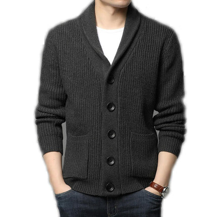 Men's Knitwear Button Down Shawl Collar Cardigan Sweater with Pockets