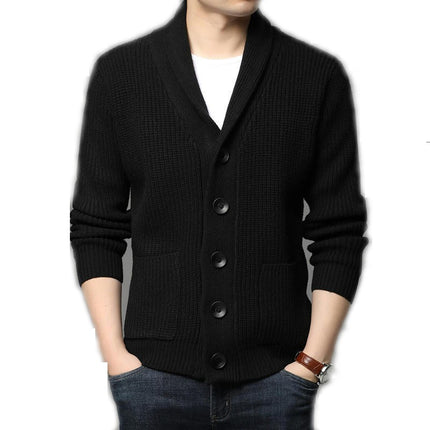 Men's Knitwear Button Down Shawl Collar Cardigan Sweater with Pockets