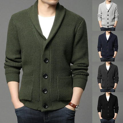 Men's Knitwear Button Down Shawl Collar Cardigan Sweater with Pockets