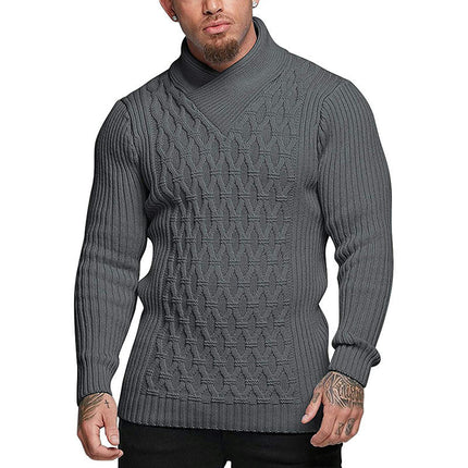 Men Shawl Collar Knit Sweater Pullover Turtleneck Slim Fit Long Sleeve Casual Sweater