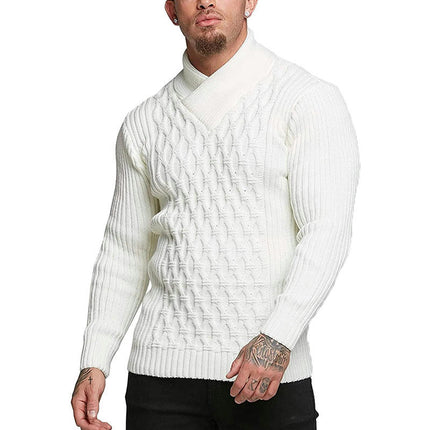 Men Shawl Collar Knit Sweater Pullover Turtleneck Slim Fit Long Sleeve Casual Sweater