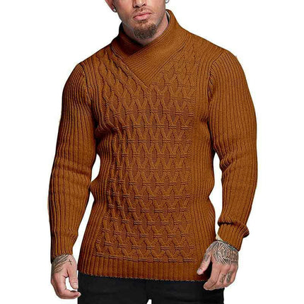 Men Shawl Collar Knit Sweater Pullover Turtleneck Slim Fit Long Sleeve Casual Sweater