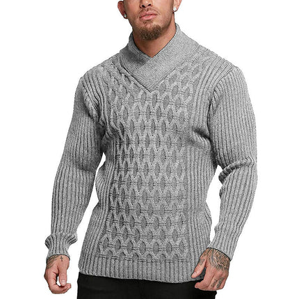 Men Shawl Collar Knit Sweater Pullover Turtleneck Slim Fit Long Sleeve Casual Sweater