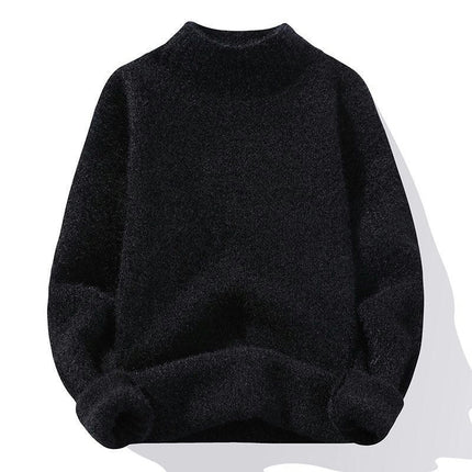 Men's Pullover Sweater Round Neck Top Winter Warm Knit Long Sleeve Sweater Solid Color Basic Turtleneck Sweater