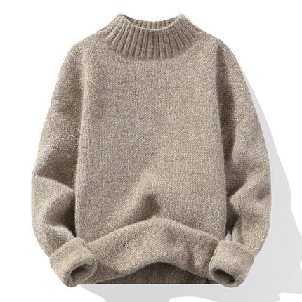 Men's Pullover Sweater Round Neck Top Winter Warm Knit Long Sleeve Sweater Solid Color Basic Turtleneck Sweater