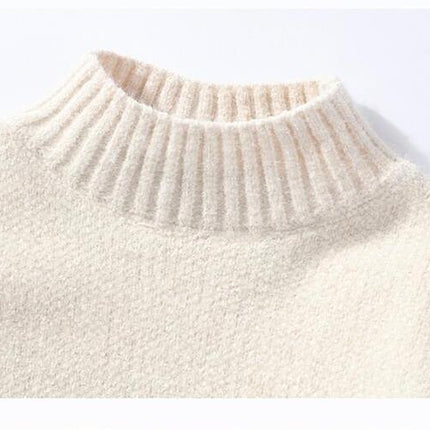 Men's Pullover Sweater Round Neck Top Winter Warm Knit Long Sleeve Sweater Solid Color Basic Turtleneck Sweater