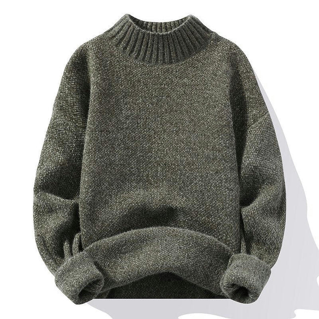 Men's Pullover Sweater Round Neck Top Winter Warm Knit Long Sleeve Sweater Solid Color Basic Turtleneck Sweater