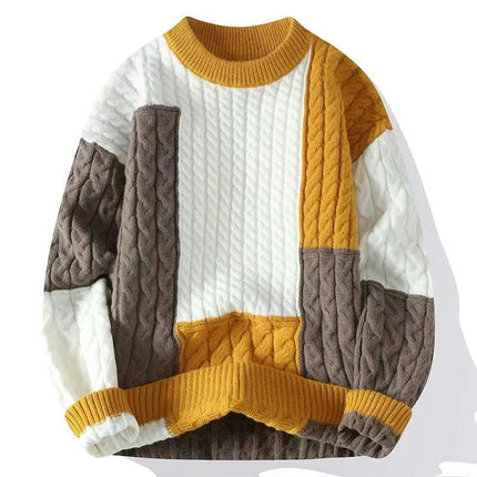 Men's Crew Neck Pullover Sweaters Slim Fit Long Sleeve Ribbed Knitted Twisted Warm Cozy Jumpers Sweater