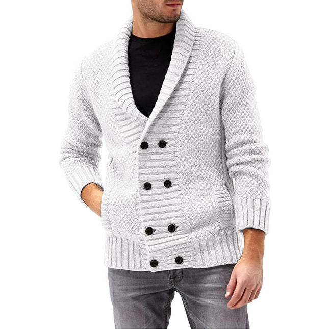 Mens Knitted Cardigan Thick Sweater Double Row Buttons Closure Jumper Autumn Winter Overcoat