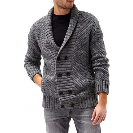 Mens Knitted Cardigan Thick Sweater Double Row Buttons Closure Jumper Autumn Winter Overcoat