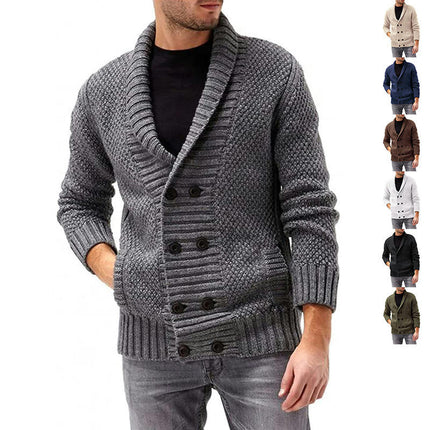 Mens Knitted Cardigan Thick Sweater Double Row Buttons Closure Jumper Autumn Winter Overcoat