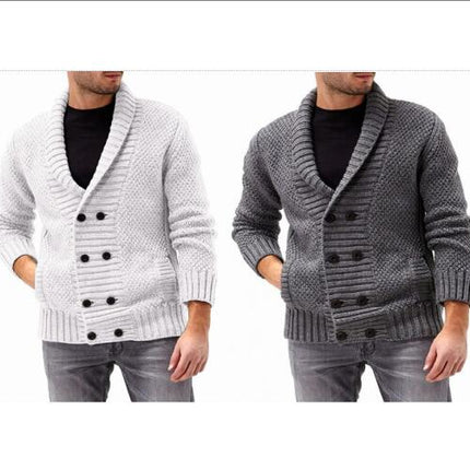 Mens Knitted Cardigan Thick Sweater Double Row Buttons Closure Jumper Autumn Winter Overcoat