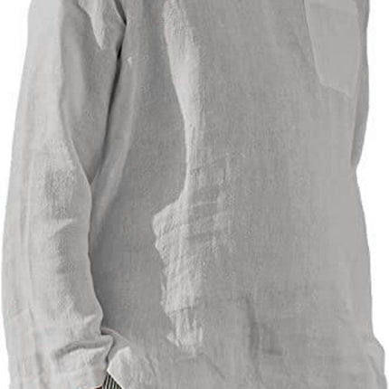 Men's Long-Sleeve Solid Linen Cotton Popover Shirt