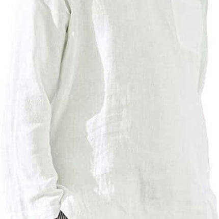 Men's Long-Sleeve Solid Linen Cotton Popover Shirt