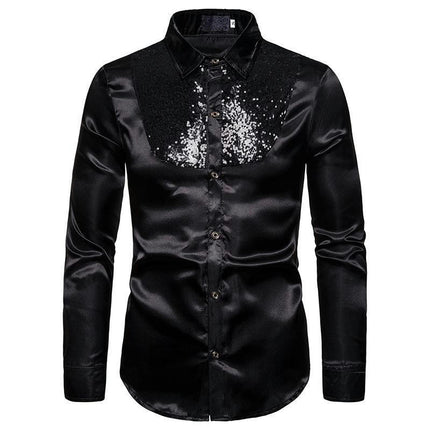 Sequin Splicing Shirt Men Long Sleeve Disco Party Shirts