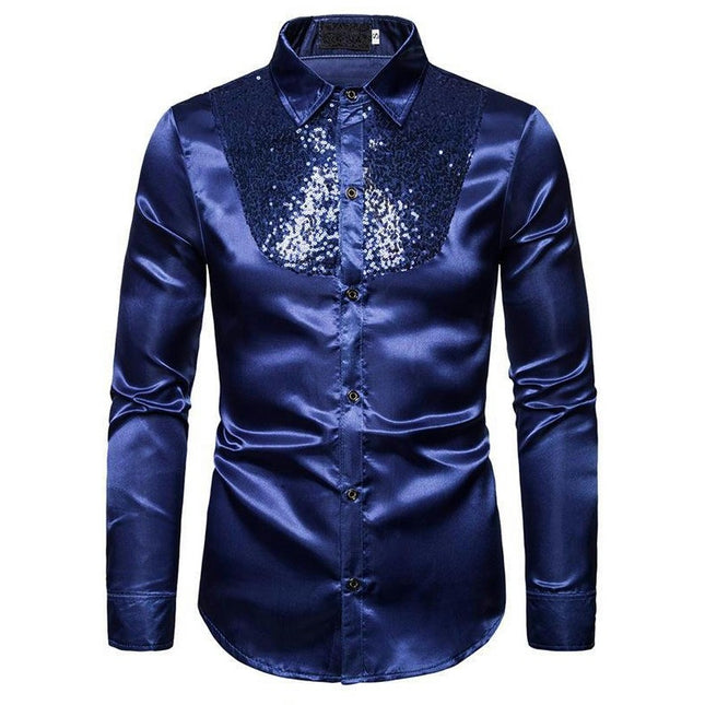 Sequin Splicing Shirt Men Long Sleeve Disco Party Shirts