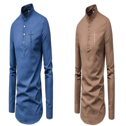 Men's Stand Neck Long Sleeve Daily Look Linen Shirts