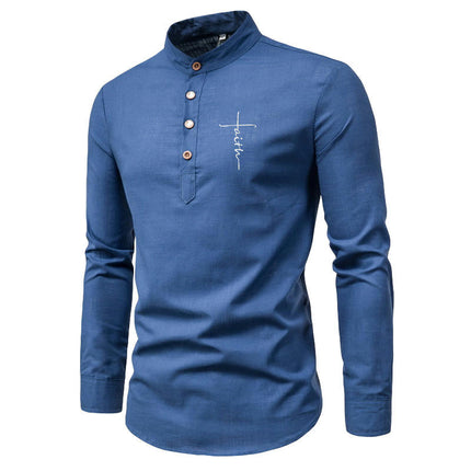 Men's Stand Neck Long Sleeve Daily Look Linen Shirts