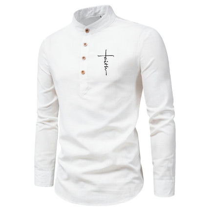 Men's Stand Neck Long Sleeve Daily Look Linen Shirts