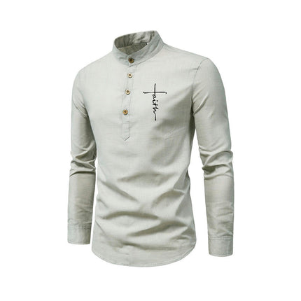 Men's Stand Neck Long Sleeve Daily Look Linen Shirts