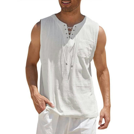 Men's Cotton Linen Tank Top Shirts Casual Stylish Men’s Shirts Sleeveless Beach Tops