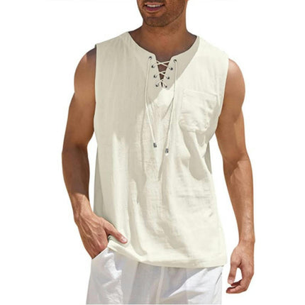 Men's Cotton Linen Tank Top Shirts Casual Stylish Men’s Shirts Sleeveless Beach Tops