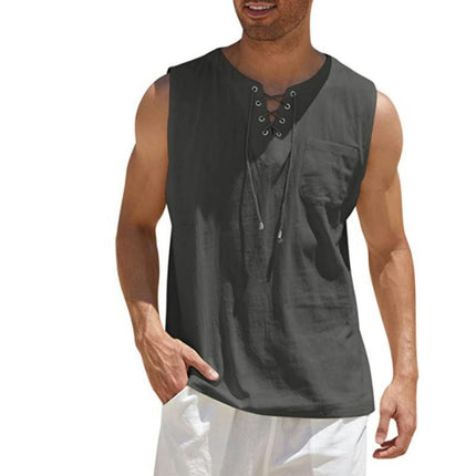 Men's Cotton Linen Tank Top Shirts Casual Stylish Men’s Shirts Sleeveless Beach Tops