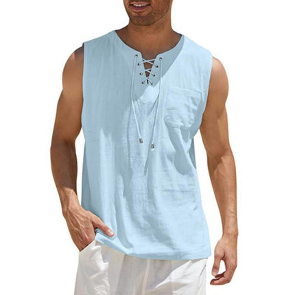 Men's Cotton Linen Tank Top Shirts Casual Stylish Men’s Shirts Sleeveless Beach Tops