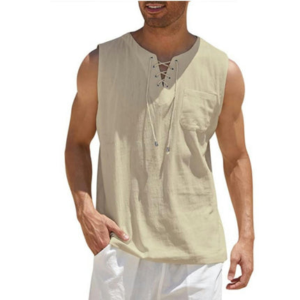 Men's Cotton Linen Tank Top Shirts Casual Stylish Men’s Shirts Sleeveless Beach Tops