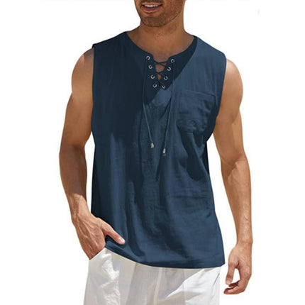 Men's Cotton Linen Tank Top Shirts Casual Stylish Men’s Shirts Sleeveless Beach Tops