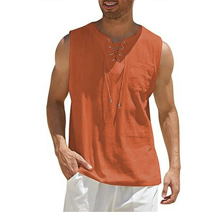 Men's Cotton Linen Tank Top Shirts Casual Stylish Men’s Shirts Sleeveless Beach Tops