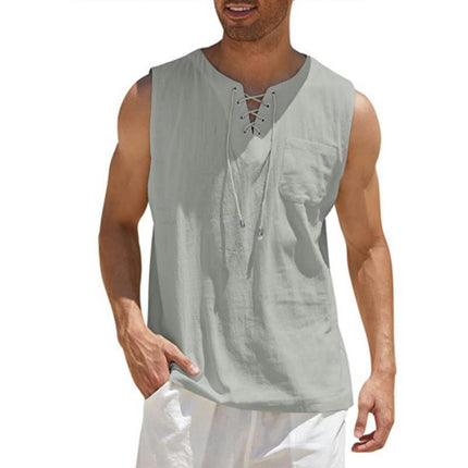 Men's Cotton Linen Tank Top Shirts Casual Stylish Men’s Shirts Sleeveless Beach Tops