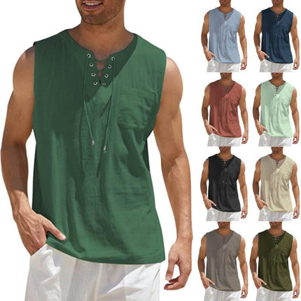 Men's Cotton Linen Tank Top Shirts Casual Stylish Men’s Shirts Sleeveless Beach Tops