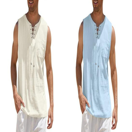 Men's Cotton Linen Tank Top Shirts Casual Stylish Men’s Shirts Sleeveless Beach Tops