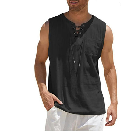 Men's Cotton Linen Tank Top Shirts Casual Stylish Men’s Shirts Sleeveless Beach Tops